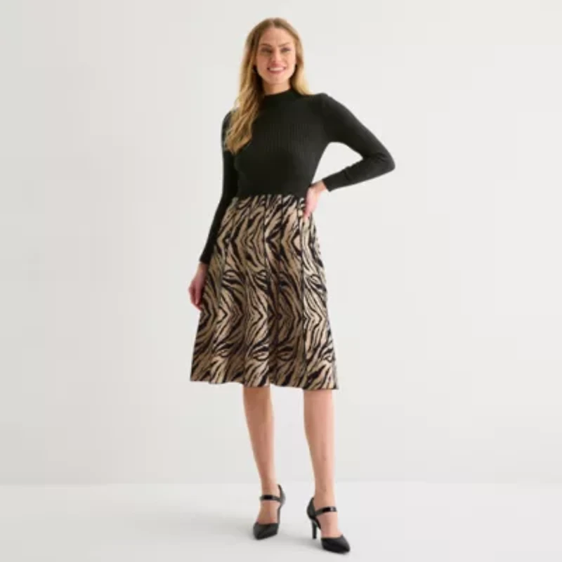 Studio 1 Womens Long Sleeve Animal Sweater Dress
