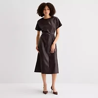 Sam And Jess Womens Short Sleeve Midi Fit + Flare Dress