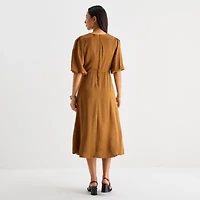 Melonie T Womens 3/4 Sleeve Midi Fit + Flare Dress
