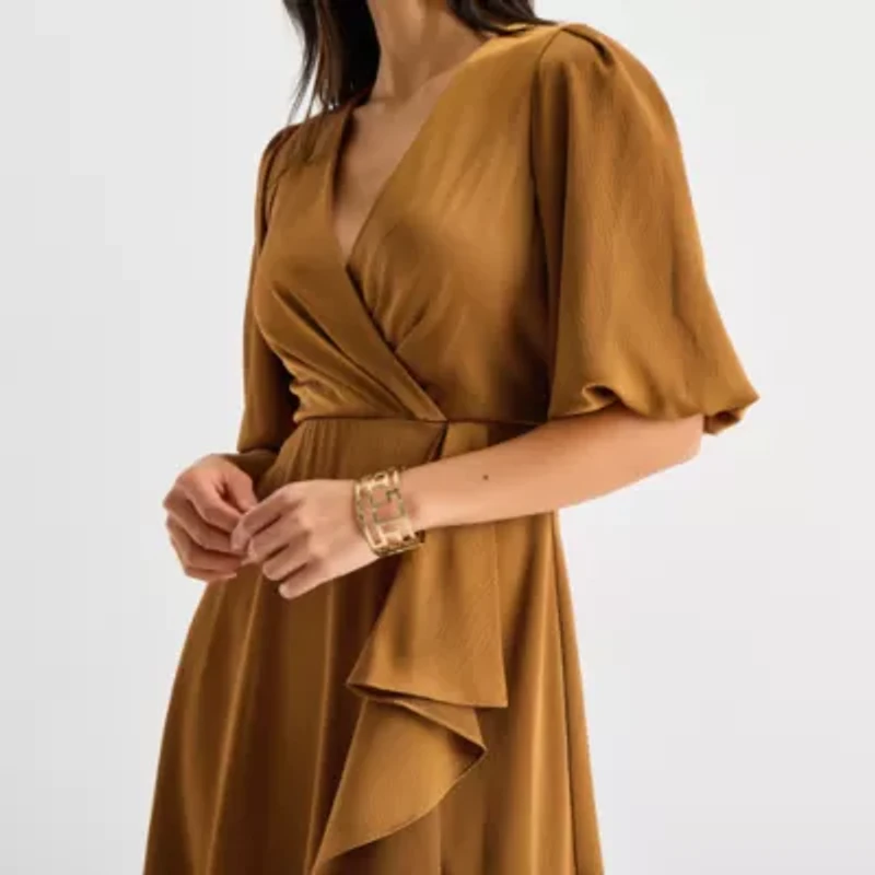 Melonie T Womens 3/4 Sleeve Midi Fit + Flare Dress