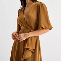 Melonie T Womens 3/4 Sleeve Midi Fit + Flare Dress