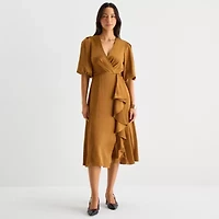 Melonie T Womens 3/4 Sleeve Midi Fit + Flare Dress
