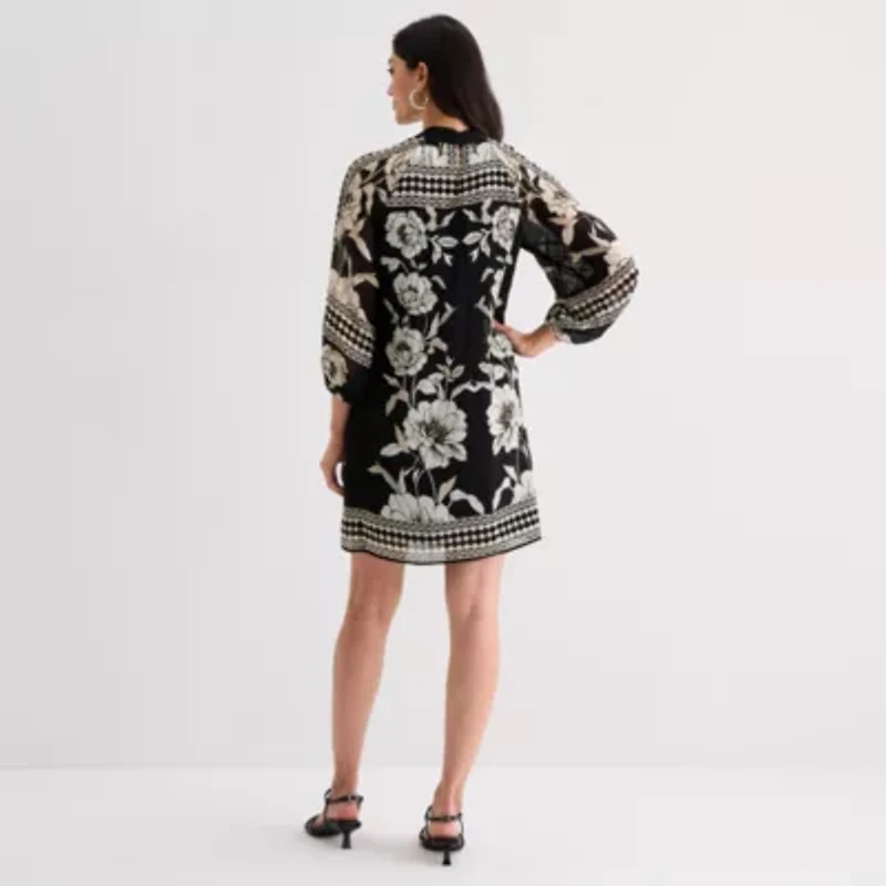 Sam And Jess Womens 3/4 Sleeve Floral Shift Dress