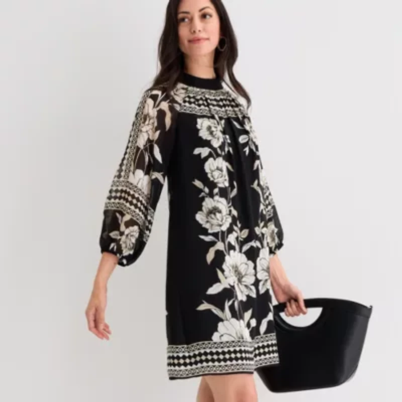 Sam And Jess Womens 3/4 Sleeve Floral Shift Dress