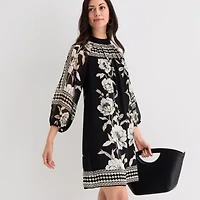 Sam And Jess Womens 3/4 Sleeve Floral Shift Dress