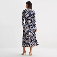 Melonie T Womens 3/4 Sleeve Geometric Midi Fit + Flare Dress