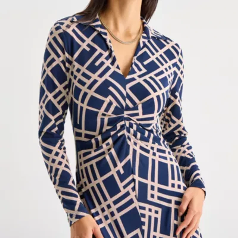 Melonie T Womens 3/4 Sleeve Geometric Midi Fit + Flare Dress