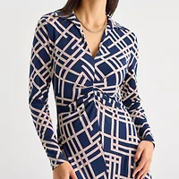 Melonie T Womens 3/4 Sleeve Geometric Midi Fit + Flare Dress