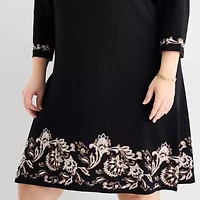 Jessica Howard Womens Plus 3/4 Sleeve Bordered Sweater Dress