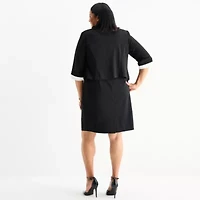 Maya Brooke Womens Jacket Dress Plus