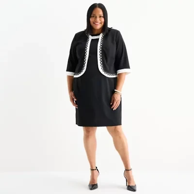 Maya Brooke Womens Jacket Dress Plus
