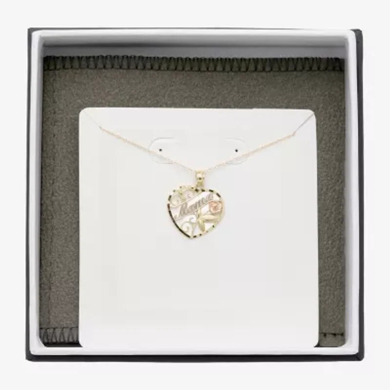 "Mama" Womens 10K Tri-Color Gold Heart 18 Inch Pendant Necklace