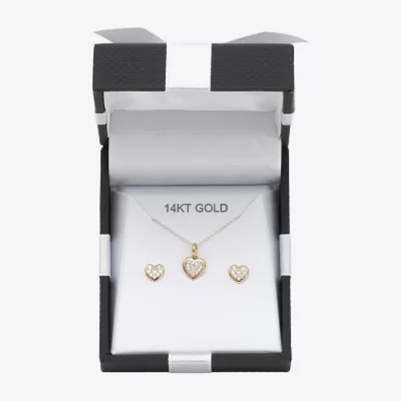 Girls Cubic Zirconia 14K Gold Heart 2-pc. Jewelry Set