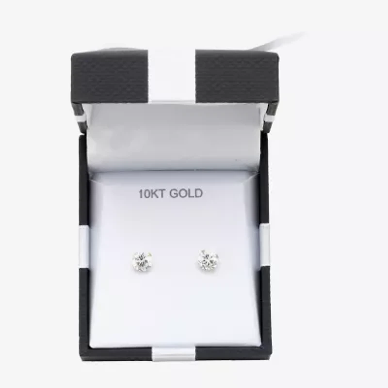 Cubic Zirconia Stud Earrings, 10K Gold Round