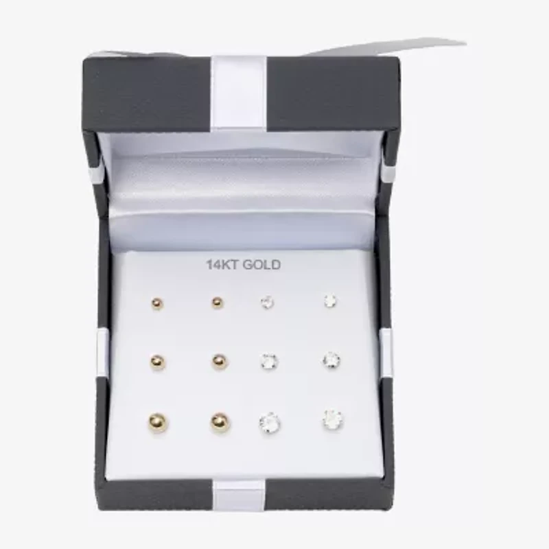14K Gold & Cubic Zirconia Ball 6-pr. Earring Set