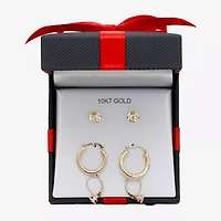 Womens Cubic Zirconia 10K Gold Round 3 Pair Earring Set