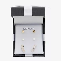 Womens Lab Created Cubic Zirconia 10K Gold Ball 3 Pair Earring Set