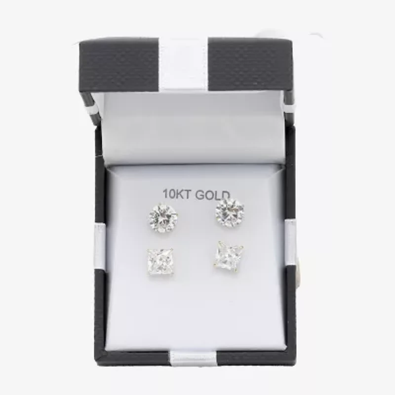 Womens Cubic Zirconia 10K Gold 2 Pair Earring Set