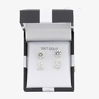 Womens Cubic Zirconia 10K Gold 2 Pair Earring Set