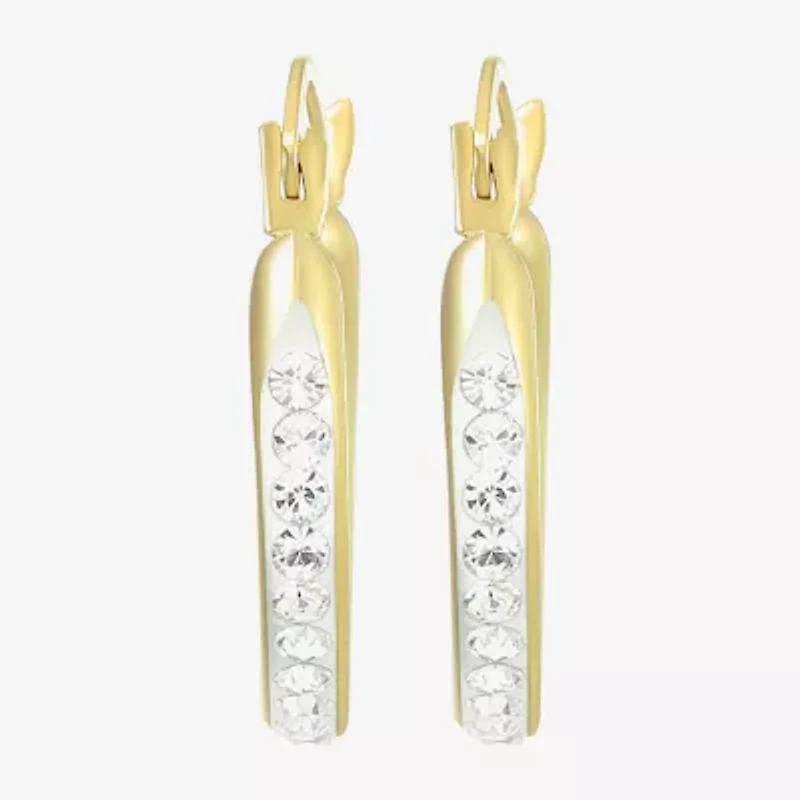 Womens White Crystal 14K Gold 15mm Round Hoop Earrings