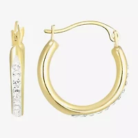 Womens White Crystal 14K Gold 15mm Round Hoop Earrings