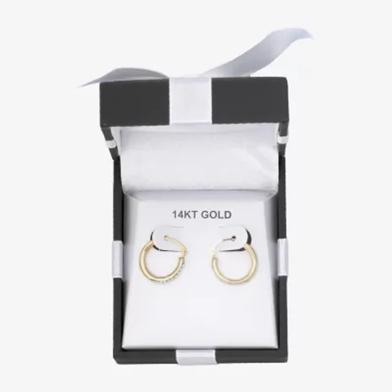 Womens White Crystal 14K Gold 15mm Round Hoop Earrings
