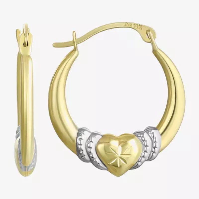 Two-Tone Heart Hoop Earrings 14K Gold