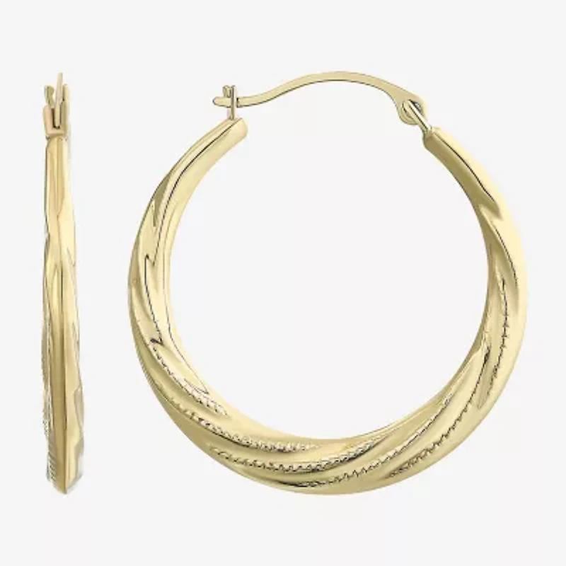 14K Yellow Gold Patterned Hoop Earrings