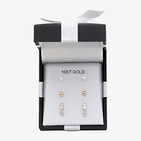 Womens Cubic Zirconia 10K Gold Round 3 Pair Earring Set