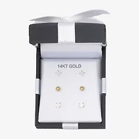 Womens Cubic Zirconia 14K Gold Ball Round 3 Pair Earring Set