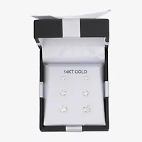 Womens Cubic Zirconia 14K Gold Round 3 Pair Earring Set