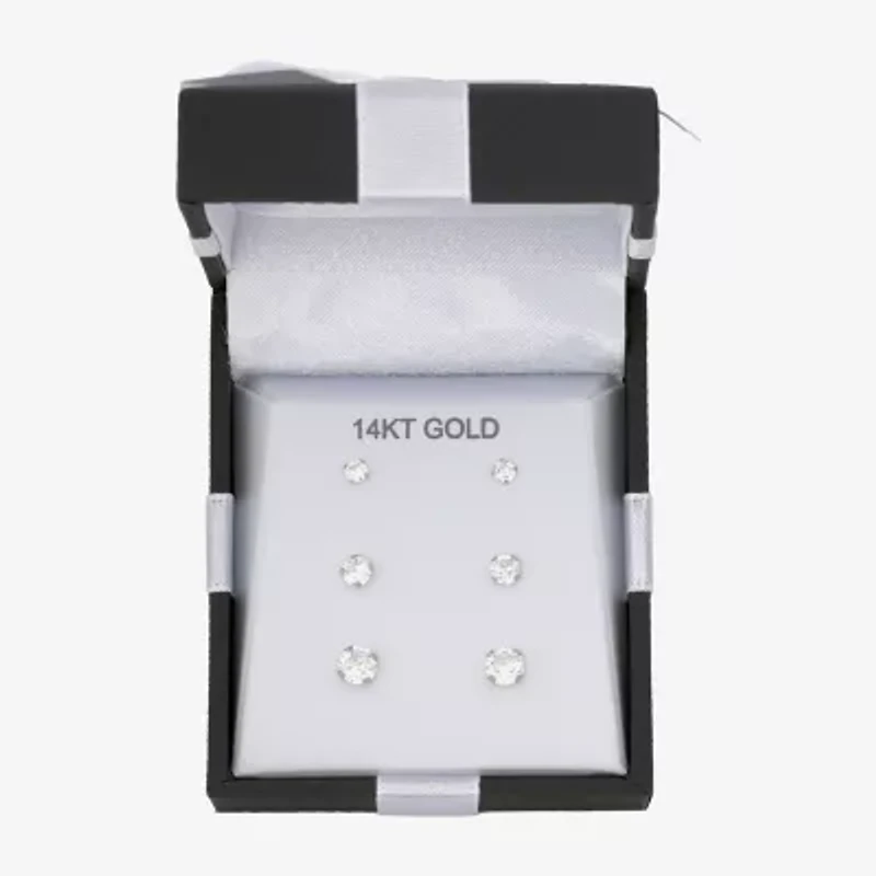 Womens Cubic Zirconia 14K White Gold Round 3 Pair Earring Set