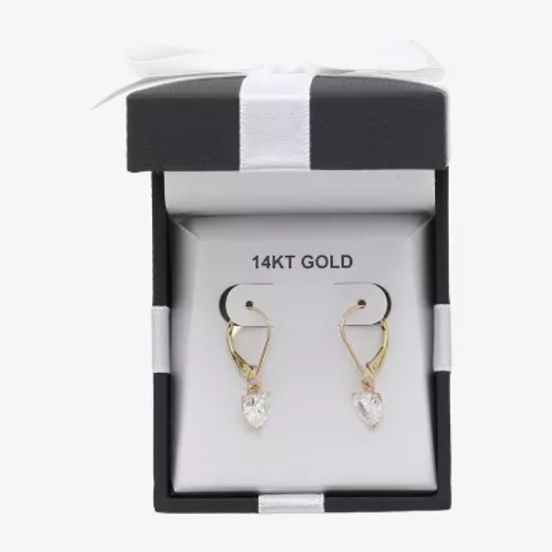 Womens Cubic Zirconia 14K Gold Heart Drop Earrings