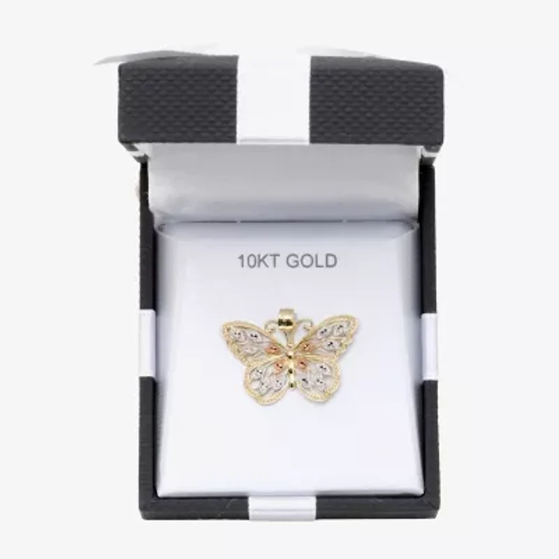 10K Tri-Tone Gold Butterfly Pendant