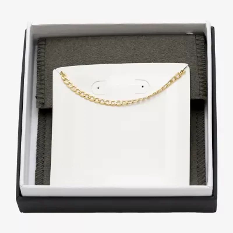 Womens 10K Gold 9 Inch Hollow Curb Ankle Bracelet