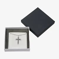 Mens Black Cubic Zirconia Sterling Silver Cross 24 Inch Pendant Necklace