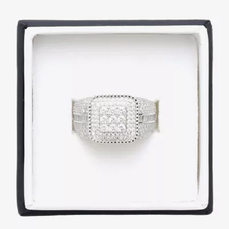 Mens Cubic Zirconia Sterling Silver Square Fashion Ring