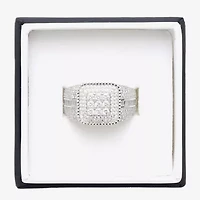 Mens Cubic Zirconia Sterling Silver Square Fashion Ring