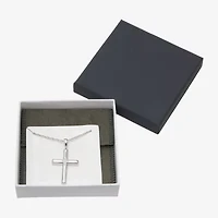Mens White Cubic Zirconia Sterling Silver Cross 24 Inch Pendant Necklace