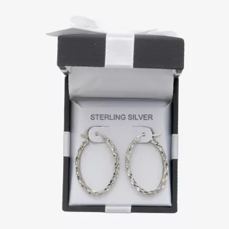 Womens Sterling Silver 31mm Round Hoop Earrings