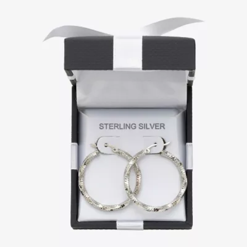 Womens Sterling Silver 30mm Round Hoop Earrings