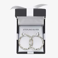 Womens Sterling Silver 30mm Round Hoop Earrings