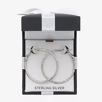 Womens Sterling Silver 36mm Round Hoop Earrings