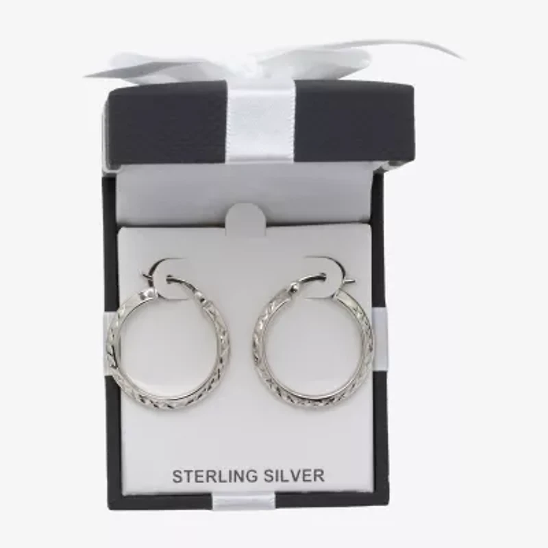 Womens Sterling Silver 25mm Round Hoop Earrings