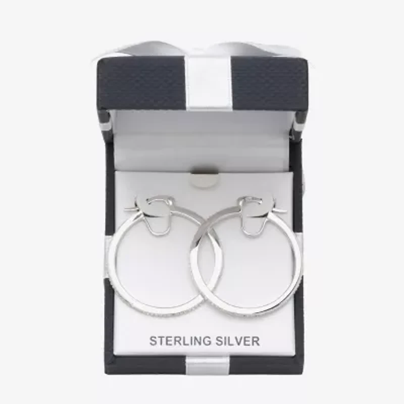 Womens Cubic Zirconia Sterling Silver 34mm Round Hoop Earrings