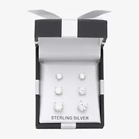 Womens Cubic Zirconia Sterling Silver Round 3 Pair Earring Set