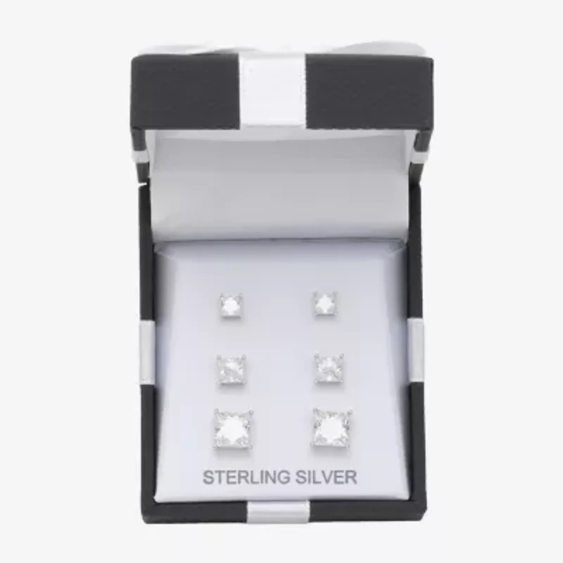 Womens Cubic Zirconia Sterling Silver Round Pair Earring Set