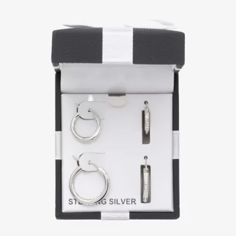 Womens White Crystal Sterling Silver Round Pair Earring Set