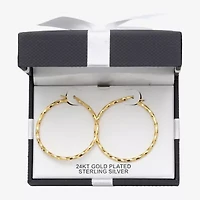 Womens 24K Gold Over Silver 40.8mm Round Hoop Earrings