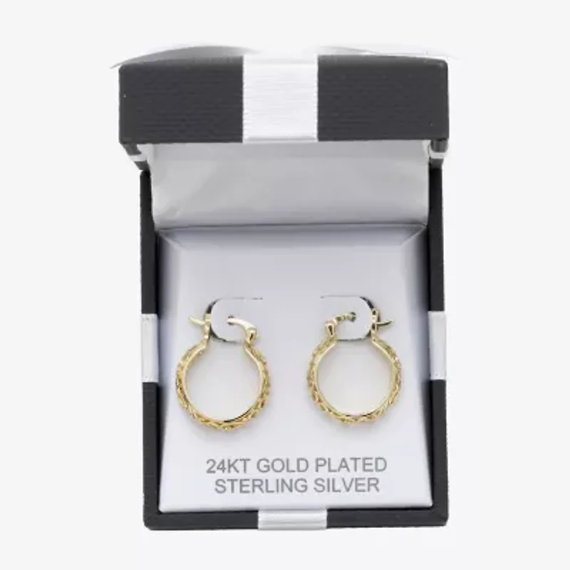Womens 24K Gold Over Silver 18mm Round Hoop Earrings